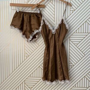 Val Mode Lace Trim matching set slip chemise Lingerie Nightgown cottagecore XS